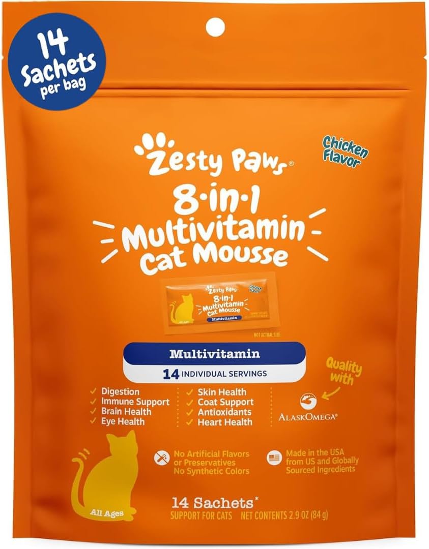 Zesty Paws Cat Mousse supplement being squeezed from tube
