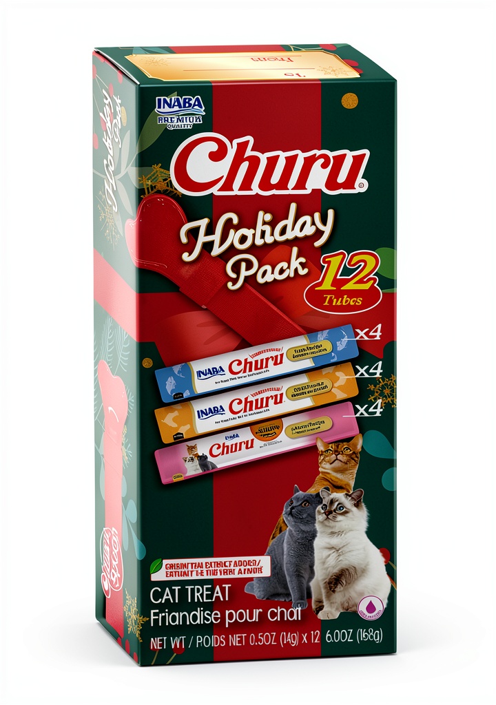 'Inaba Churu cat treat tubes with spoon on a table'