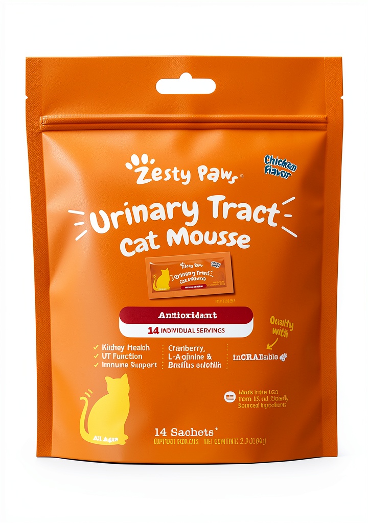 Zesty Paws Urinary Tract Cat Mousse tube on a counter