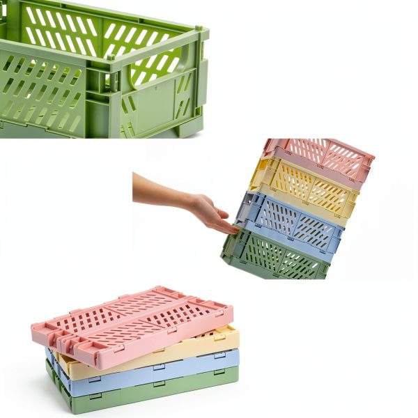 Pastel Crates Storage Office Supplies Pink Green-4