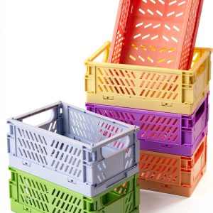 HUUSMOT Storage Crate Mini Set 6 Pack Collapsible Plastic Organizer-0