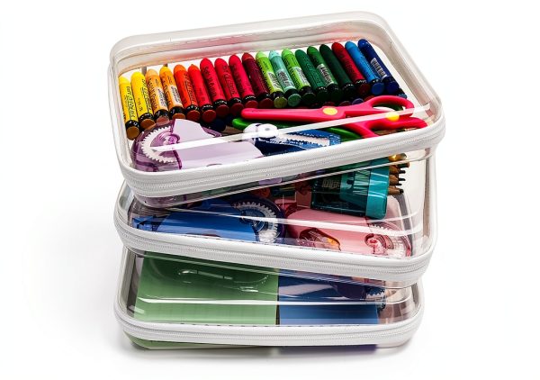 Clear Plastic Cosmetic Bag CoiiJoii Hard Zippered Set 3 White-0