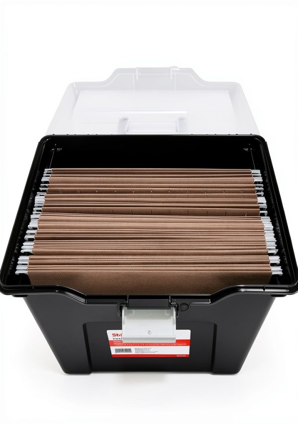 Staples Portable Tote File Organizer with Secure Latch Black-1