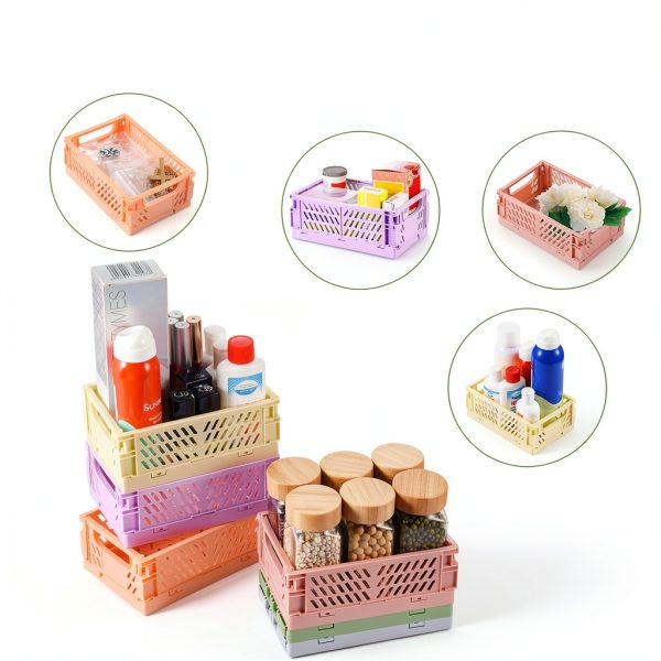 HUUSMOT Storage Crate Mini Set 6 Pack Collapsible Plastic Organizer-5