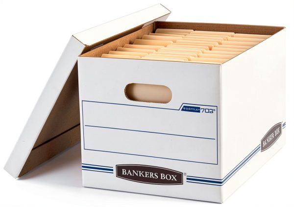 Bankers Box File Storage Box with Lift Off Lid White Blue 12 Pack-0
