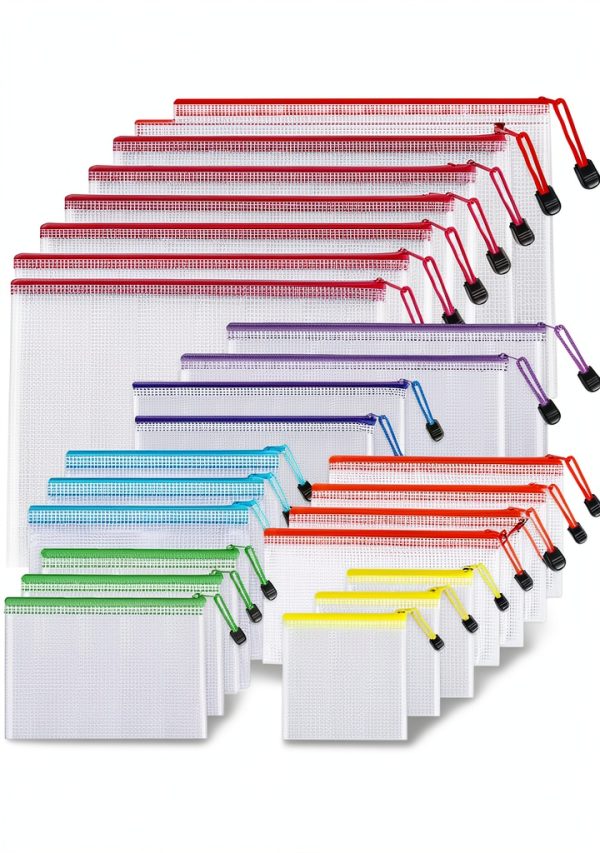 UMETDO Zipper Document Organizer Set 24pcs Multi-Color Plastic Pouches-0