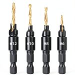 DIY Woodworking 4pcs Countersink Drill Bit Set with 1/4" Hex Shank, 1 L-Wrench #5#6#8#10#12-0